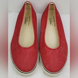 LL Bean Womens Red Sunwashed Canvas Slip On Comfort Shoes Flats - Size 9.5 - GUC